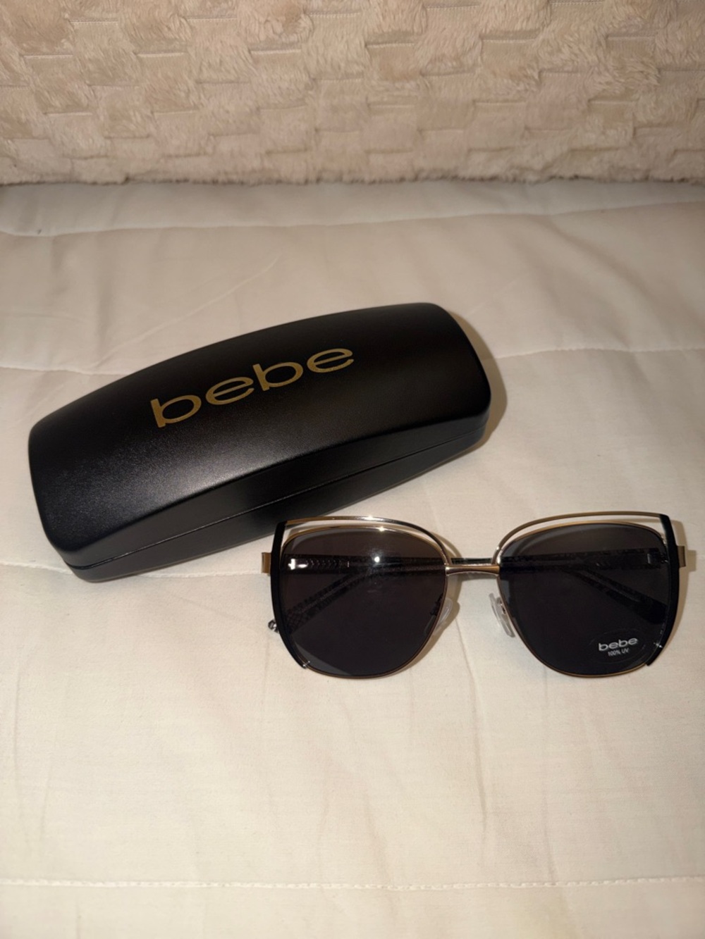 New BEBE Sunglasses 7249 710 Black with Gold with BB case